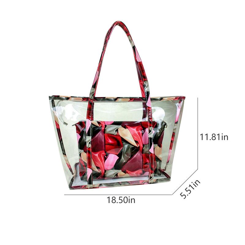 Fashion Portable Printed Shoulder Beach Bag Womens Shoulder Bag Fashion See Through Tote Bag Shoulder Purse With Inner Purse