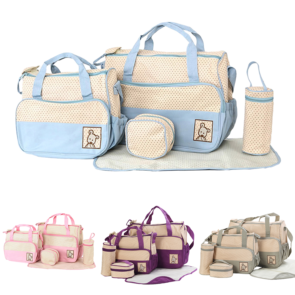 5Pcs/Set Nappy Bag Waterproof Large Capacity Stroller Baby Diaper Bag Multi-function Maternity Shoulder Travel Handbag