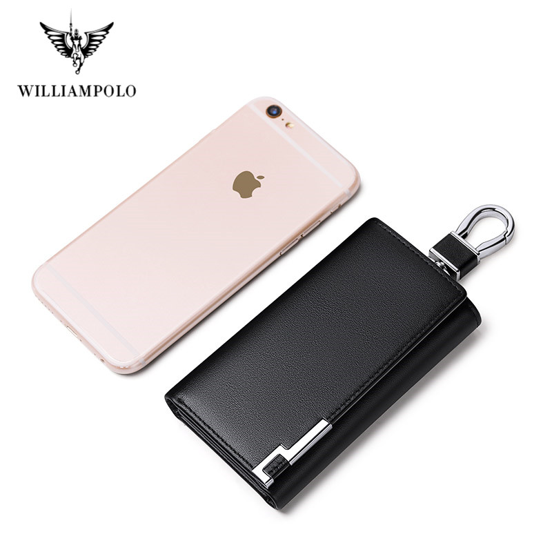 WILLIAMPOLO Cow Leather Men Key Holder House Keychain Bag Organizer Car Key Case Pouch Multifunctional Small Wallet Mini Purse