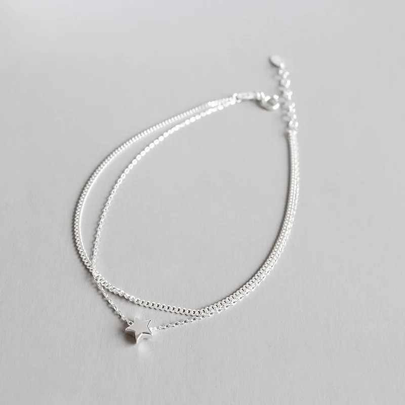 Real 925 pure silver star womens anklet cute double-layer chain womens anklet 241107