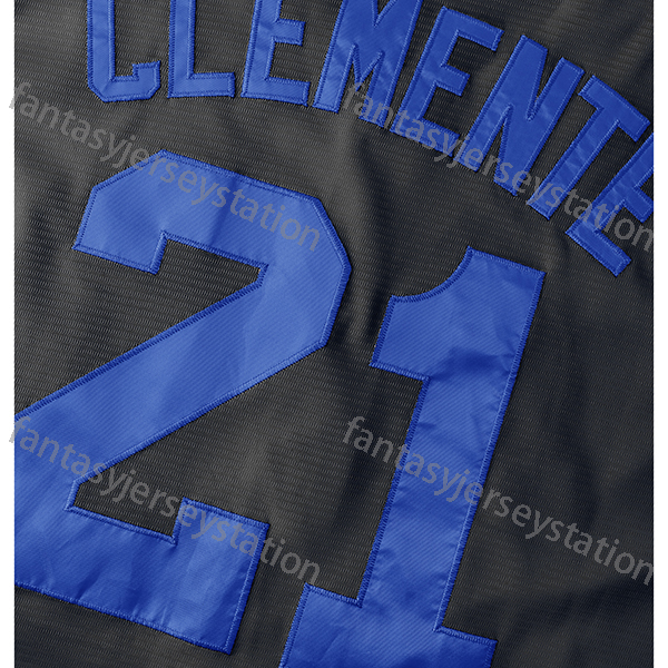 Men's #21 Black Embroidered Baseball Jersey CLEMENTE Polyester Top, V-Neck, Knit Fabric, Loose Fit, Sports Style for Training, Team Sports, Party