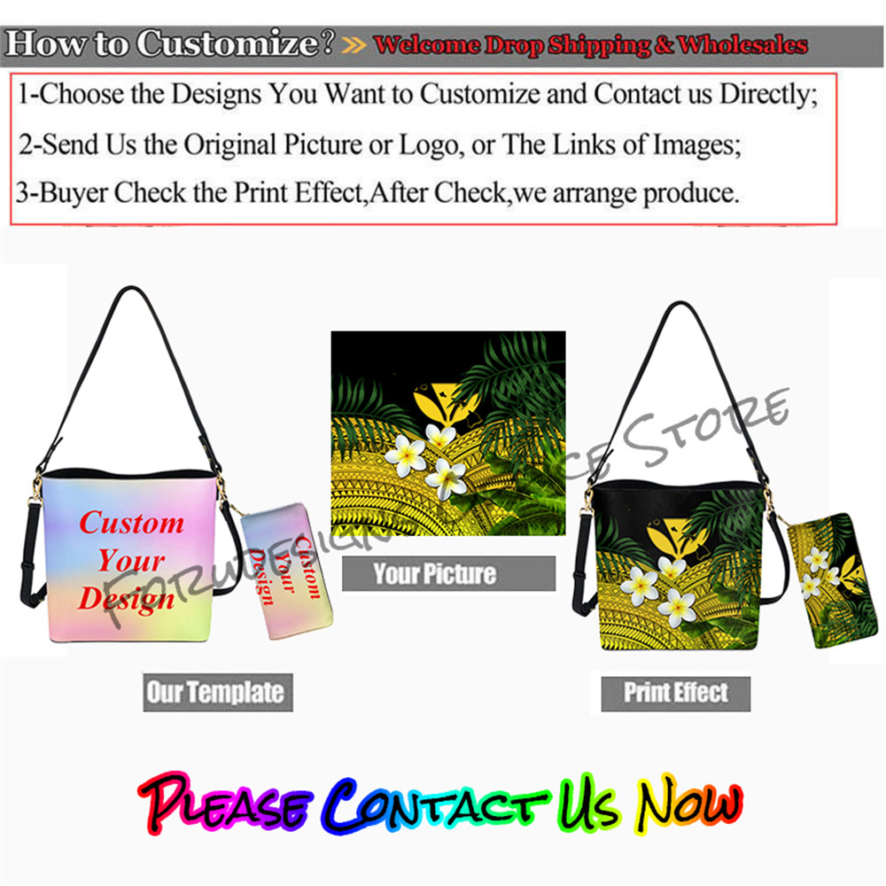 Noisydesigns Women Luxury PU Leather Bucket Bag And Purse Pohnpei Hawaii Polynesian Hibiscus Printing Shoulder Bolsa Totes Sac