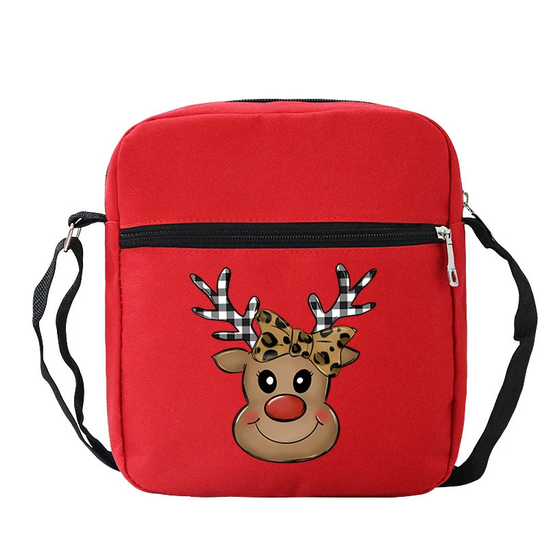 Cartoon Christmas Elk Deer Messenger Bags for Women Casual Fashion Zipper Small Crossbody Xmas Gift Teenager Mini Phone Bag 241106