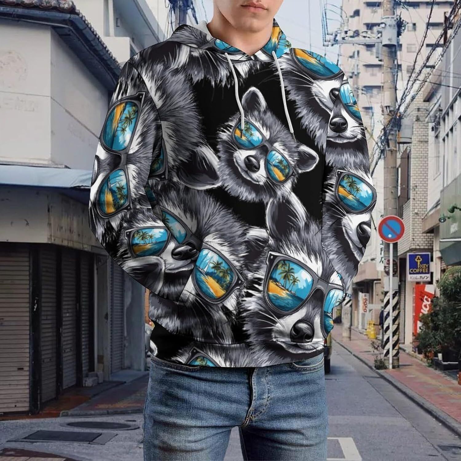 Hoodie for Mens Womens Raccoon With Glasses Unisex Hoodies 3D Printed Pullover Sweatshirt Casual Hooded Sweater Tops Graphic Cool graffiti style patte