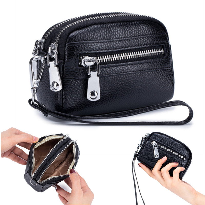Women Mini Wallet Cowhide Leather Female Purse Card Holder Coin Purse Short Wallet Small Purse Zipper Keychain Clutch Bag Wallet