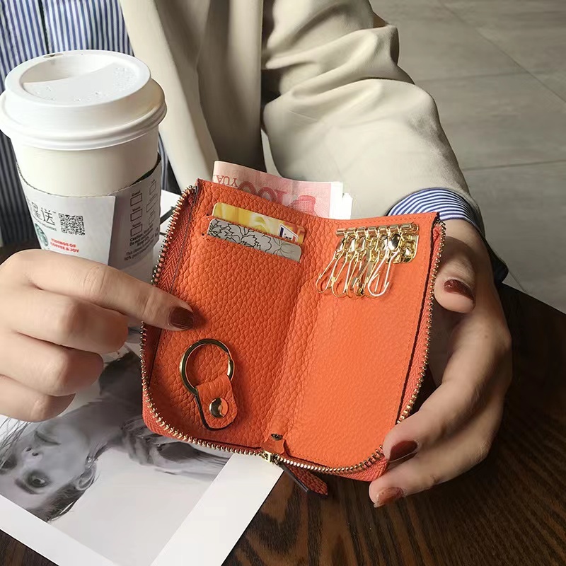 High Grade Delicate Small Key Wallet Women's Large Capacity Leather Household Change Key Card Bag Two In One Storage Purse