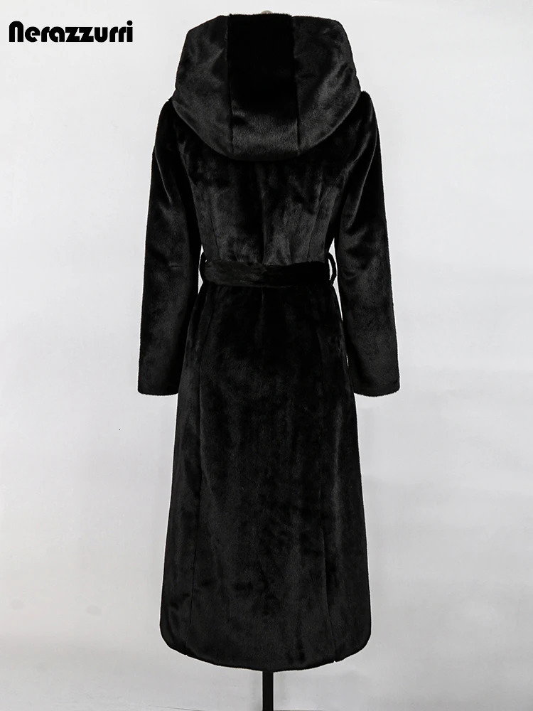 Sapphire Winter Long Fluffy Soft Warm Fluffy Artificial Mink Coat Womens Hooded Single Chest Elegant Coat 241107