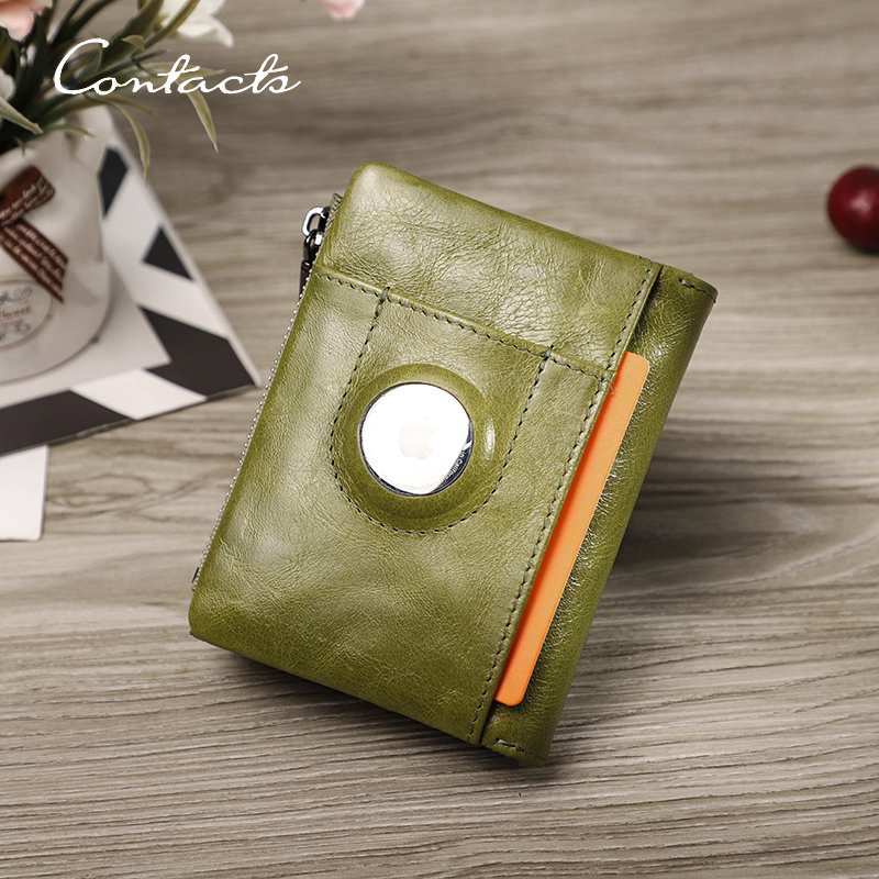 CONTACT'S Genuine Leather AirTag Wallets for Women RFID Card Holder Fashion Zipper Coin Purse Female Money Clip Women's Wallet