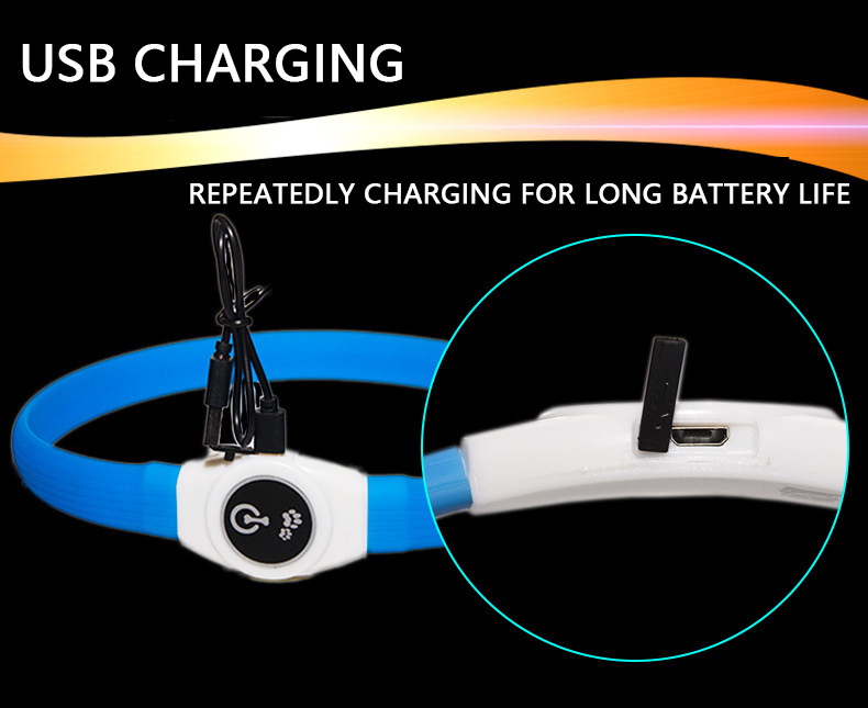 Dog Glow-in-the-Dark Collar Amazon Glow Anti-Lost Pet Glow USB Rechargeable LED Light-up Silicone Collar