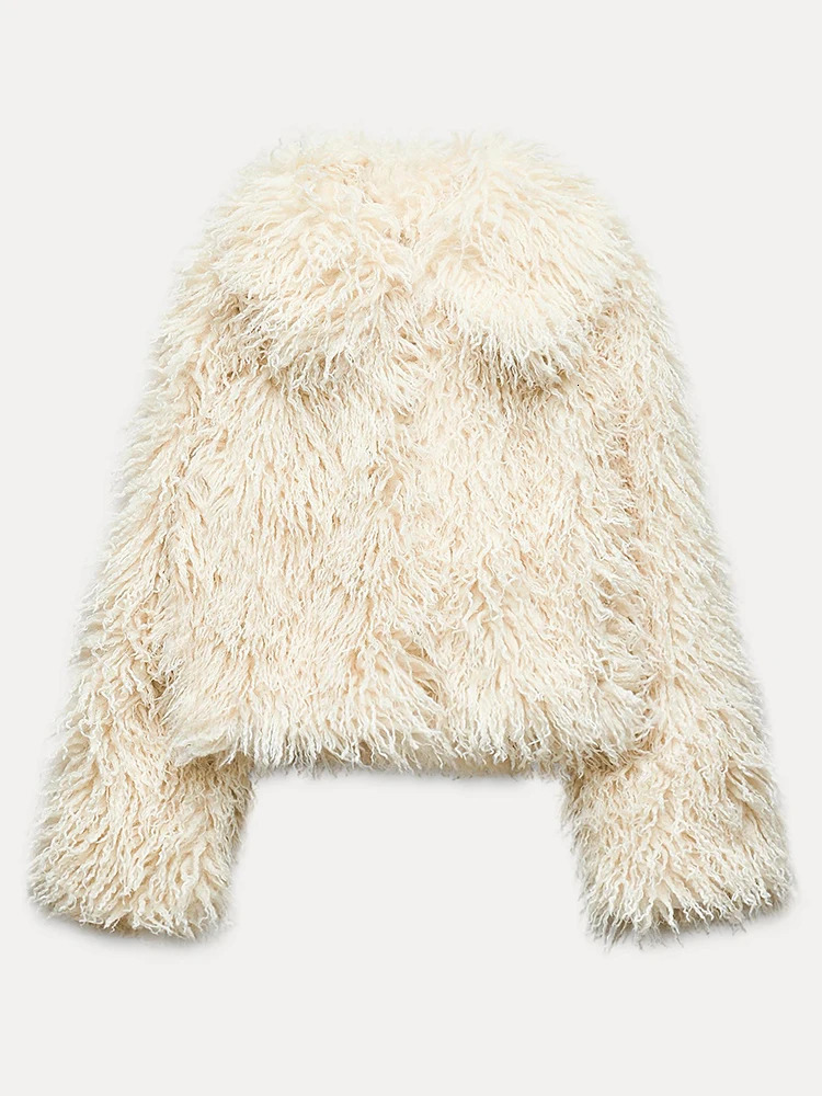 Elina Winter Thick Solid Faux Fur Coats Women Fashion Long Sleeve Jackets Women Elegant Lapel Collar Short Coats Female Ladies 241107