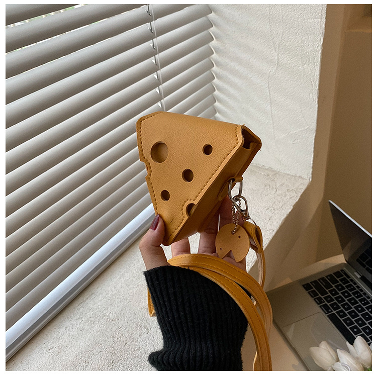 Mini PU Leather Bags Women's Triangle and Square Cheese Shaped Cute Earphone Lipstick Purses Handbags Crossbody Shoulder Bag