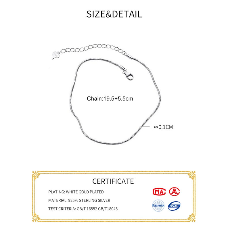INZATT Real 925 sterling silver snake bone single chain ankle bracelet suitable for womens classic exquisite jewelry minimalist summer accessories 241