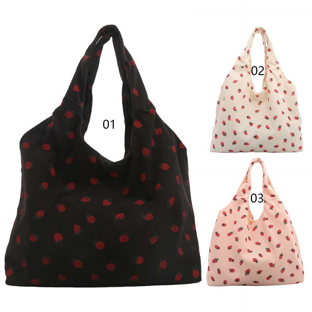 Women Strawberry Pattern Handbag Large Capacity Canvas Simple Shoulder Bag Strawberry Shoulder Handbag Girls Shopper Bag