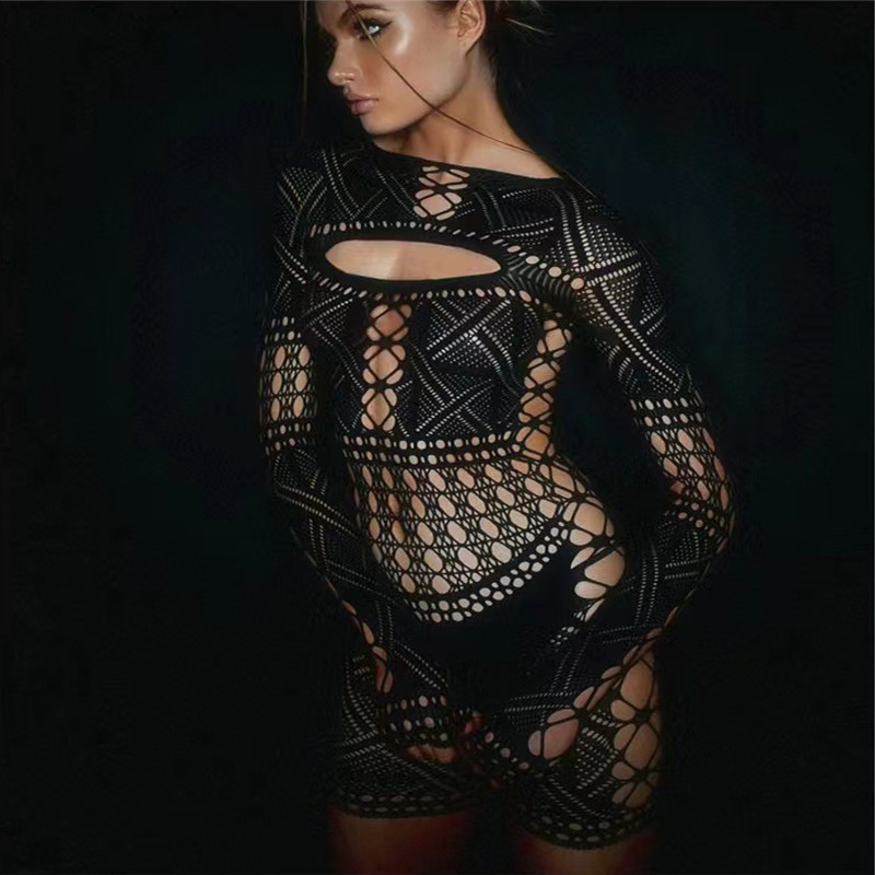 New erotic hollow see-through mesh sexy high elastic jumpsuit