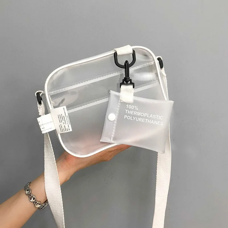 Casual PVC Transparent Clear Women Crossbody Bags Shoulder Bag Handbag Jelly Small Phone Bags with Card Holder Wide Straps Flap
