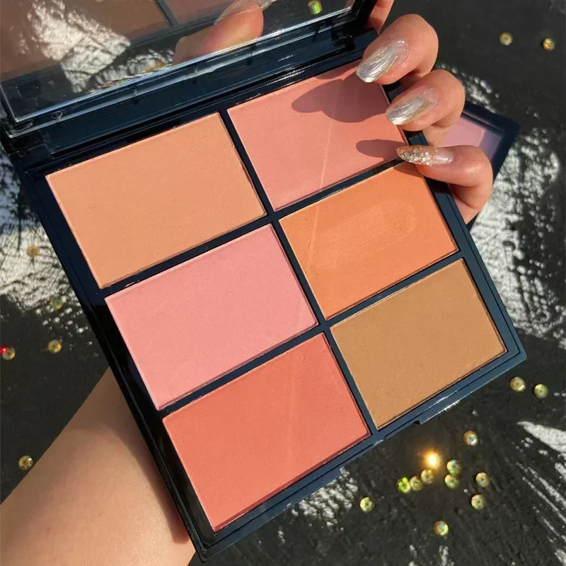 Guicami six color powder blusher board shadow almond orange nude makeup natural powder blusher palette focus powder blusher face 241107