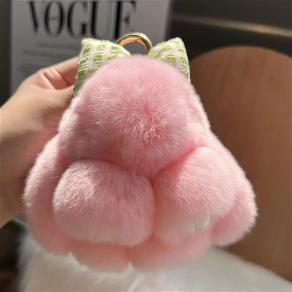 Hair Bow Rabbit Fur Keychain Cute Fluffy Rabbit Keychain Bag Charm Alloy Ring Plush Rabbit Keychain Jewelry Gift 241107