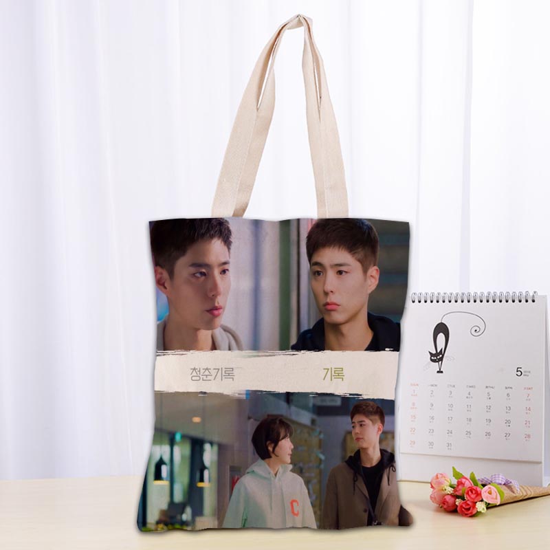 K-Drama Record of Youth Park Bo Gum Tote Bag Cotton Cloth Shoulder Shopper Bags for Women Eco Foldable Reusable Shopping Bags