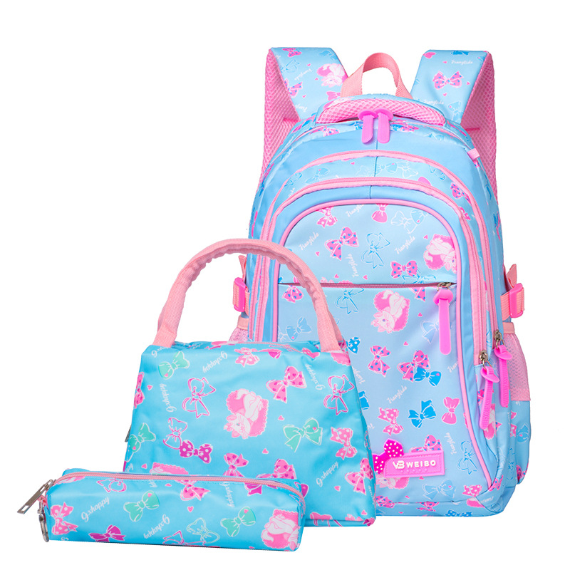 NEW 3pcs/set Bow Print School Bags For Teen Girls Primary Waterproof Nylon Schoolbags Kids Princess Backpack Mochila Infantil