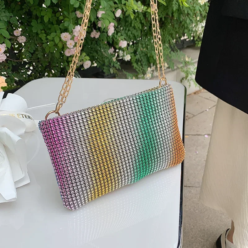 2023 Summer New Korean Women's Handbag Water Diamond Sparkling Small Square Bag Trendy One Shoulder Messenger Bag