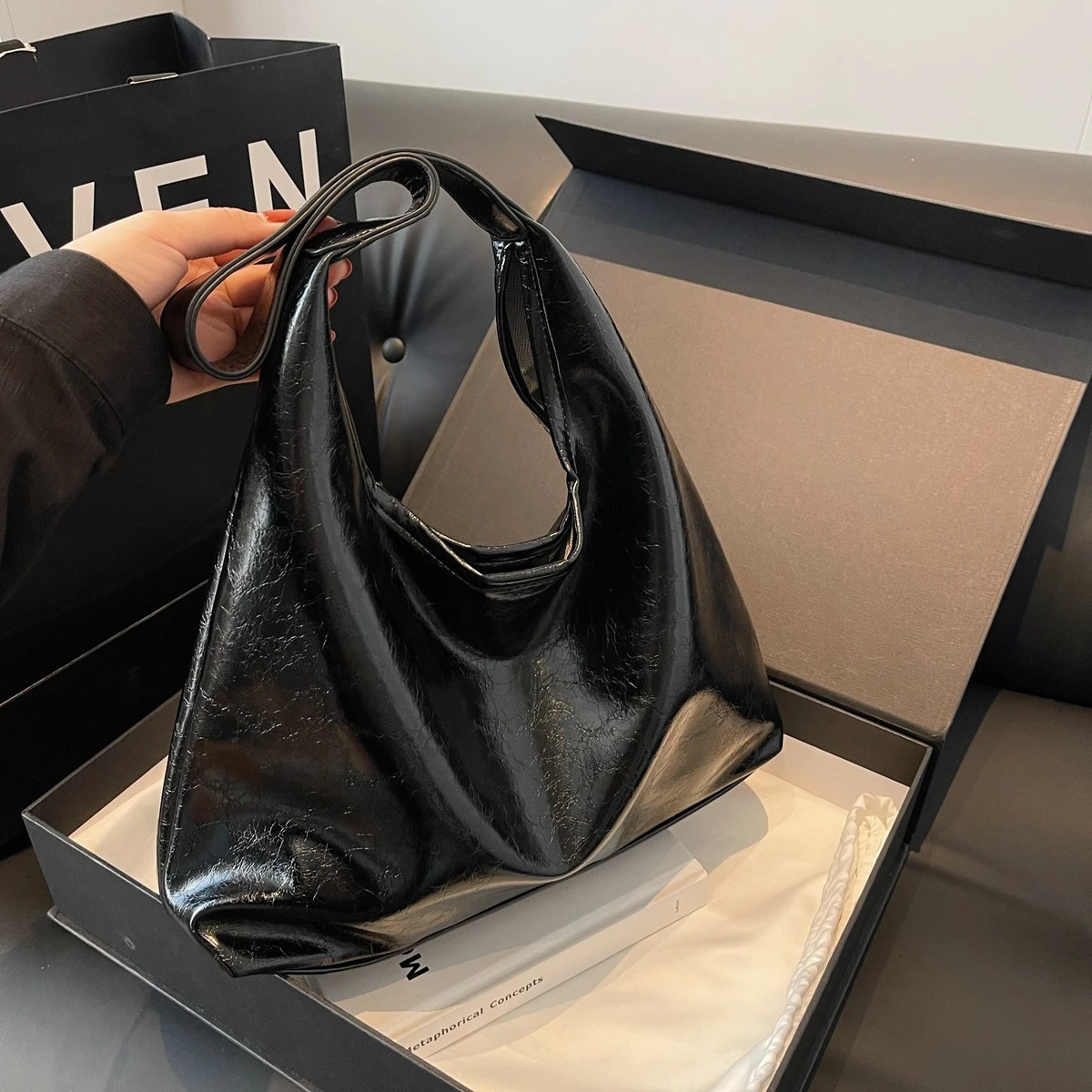 Soft PU leather high-quality underwear bag vintage wine red womens shoulder bag commuting large handbag 2-piece womens casual handbag 241107