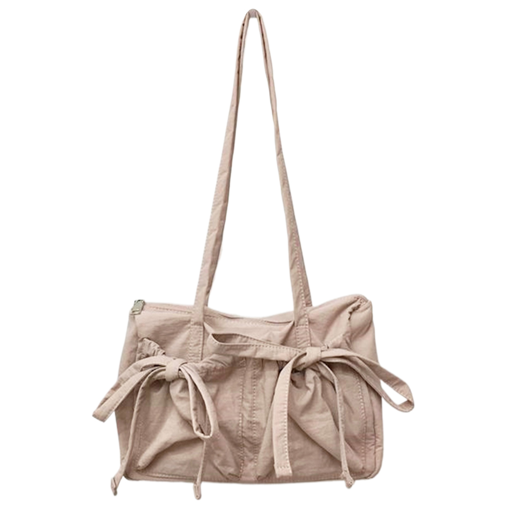 Women Casual Tote Handbag Zipper Closure Simple Shopping Bag Solid Color Nylon Grocery Purse Girls Outdoor Daily Bag