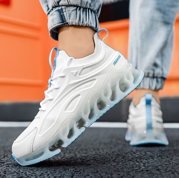 Men's Sports Shoes:Fashion Running Breathable Anti Slip Blade Shoes Athleisure Style Sneakers,Black/White/Blue,Free shipping