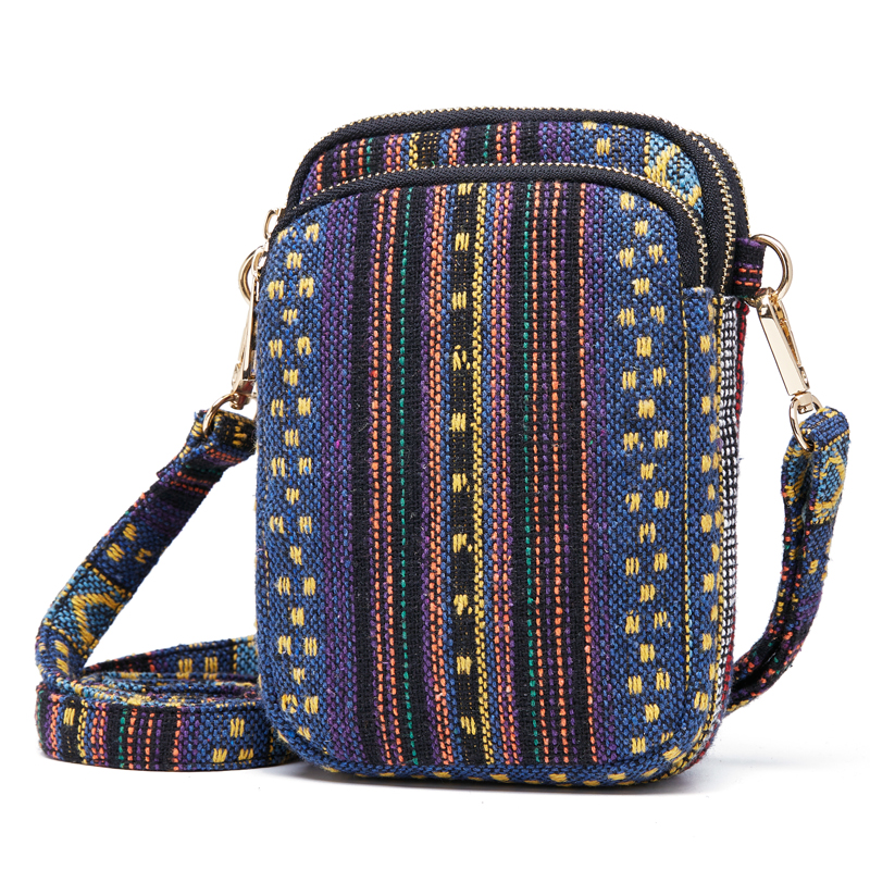 Annmouler Fashion Messenger Bag Mini Shoulder Bag Mobile Phone Pouch Bohemian Style Phone Case Fabric Adjust Shoulder Purse