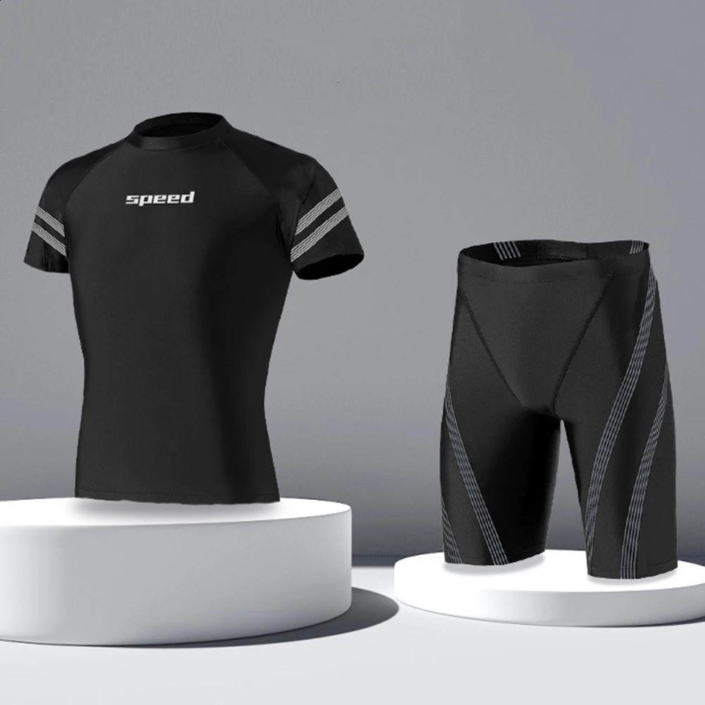 Quick Drying Swimwear Mens Swim Tops Pants UPF50 Water Sports Clothes Beach Sun Protection Surf Swimsuit L4XL for Summer 240407