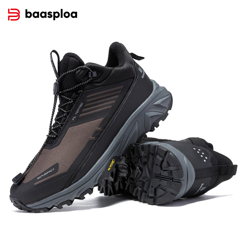 Baasploa New Men Hiking Shoes Outdoor Waterproof Resistant Non Slip Sneakers Male Casual Lightweight Plush Warm Walking Shoes