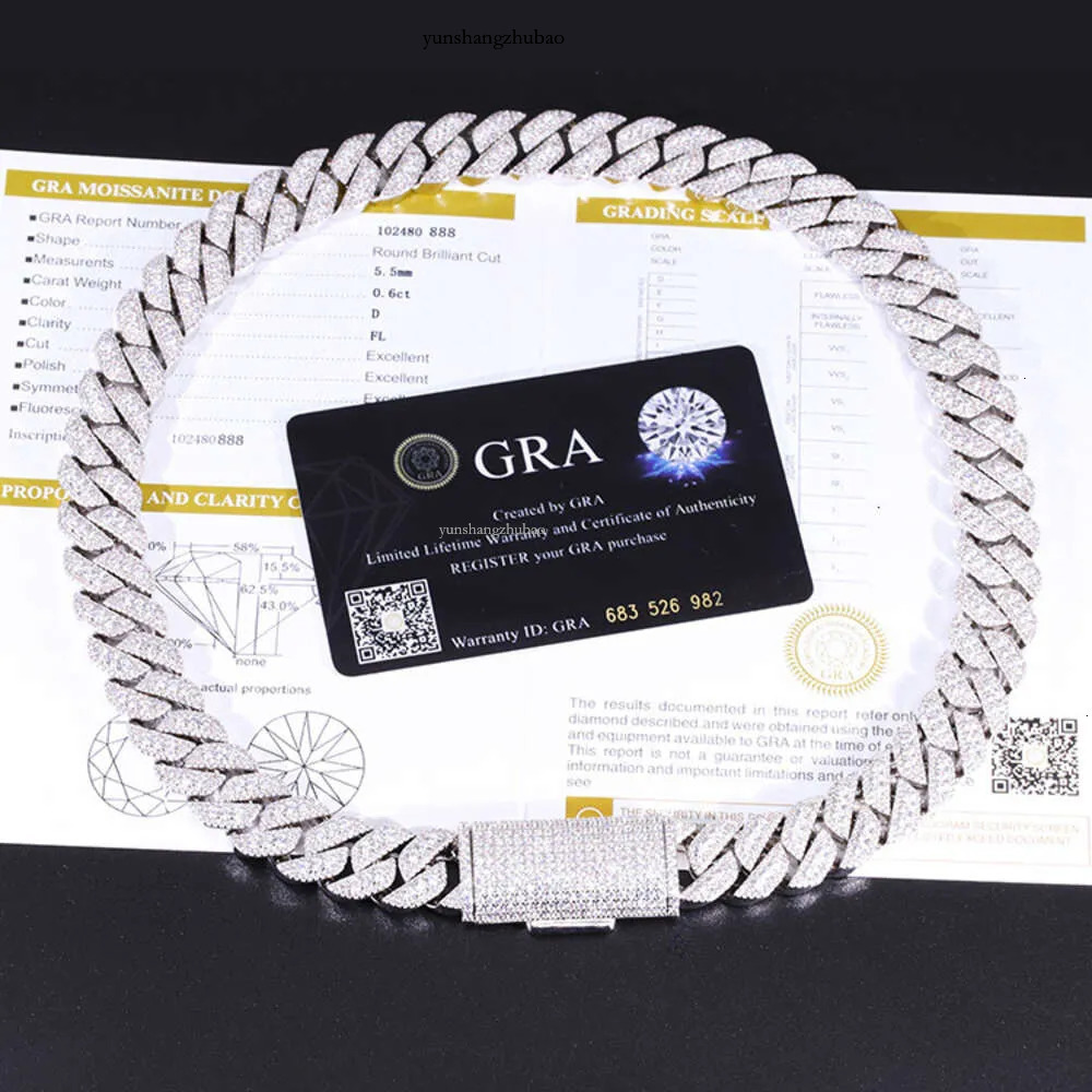 dia bracelets Sterg sliver with GRA vvs moissanite 14mm 2rows mens jewelry rapper necklace cuban k chain Free shipping