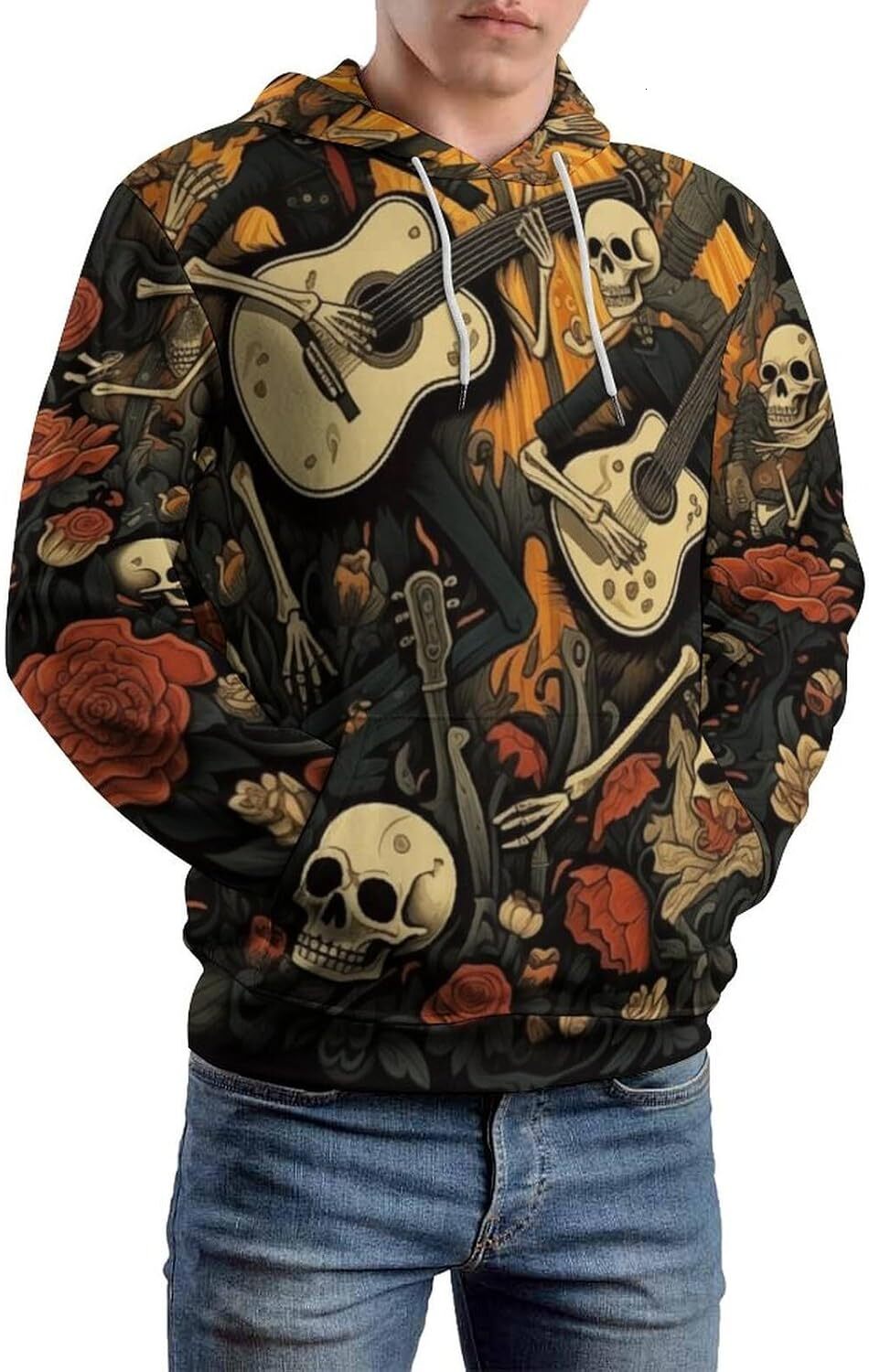 Hoodie for Mens Womens Unisex Skull hoodie Novelty skull graphic sweatshirt Long sleeve pocket pullover Graphic Trendy skull pattern