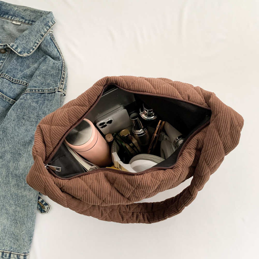 Women Underarm Bag Corduroy Quilted Shoulder Bag Large Capacity Shoulder Bag Trendy Bag for Daily Office Use Solid Color Handbag