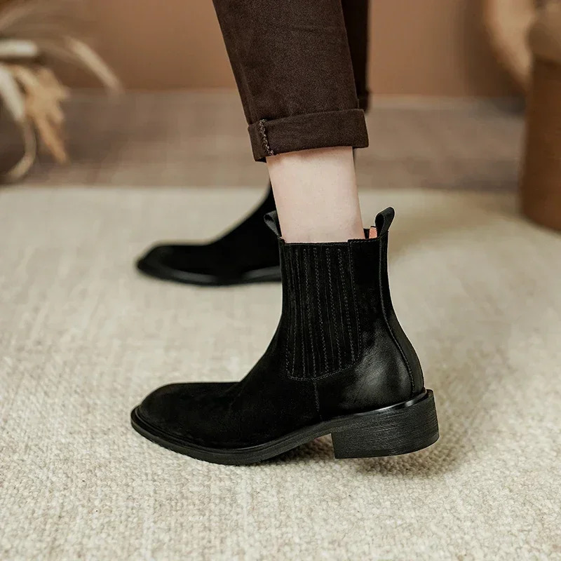2024 New Autumn Brown Genuine Women Winter Retro Ankle Boots Leather Ladies Shoes