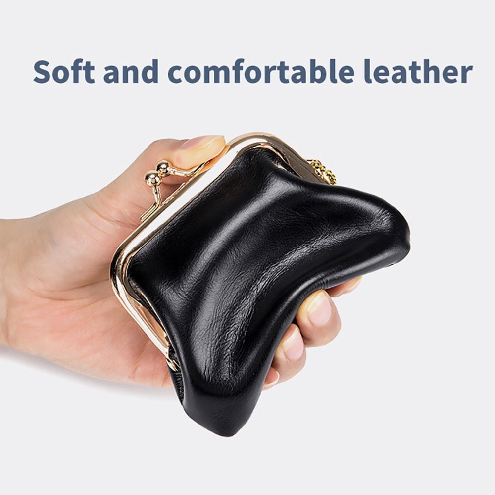 Retro Mini Lock Clip Coin Purse Cow Leather Daily Handheld Lipstick Storage Bag for Girls Kiss-lock Simple Key Bag Coin Pouch