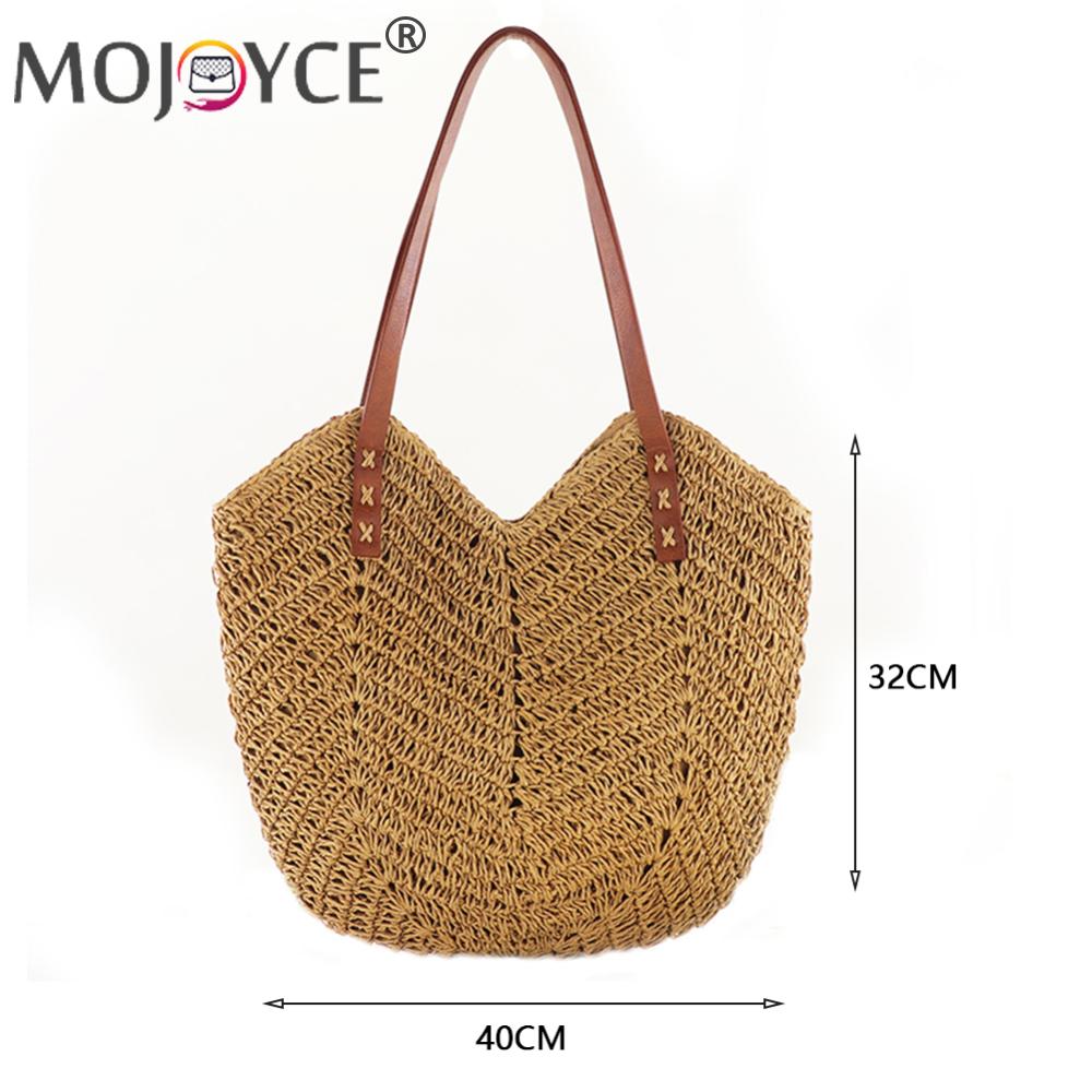 Summer Ladies Straw Handbag Woven Shoulder Bags Ladies Beach Vacation Travel Tote Shopping Handbags for Women