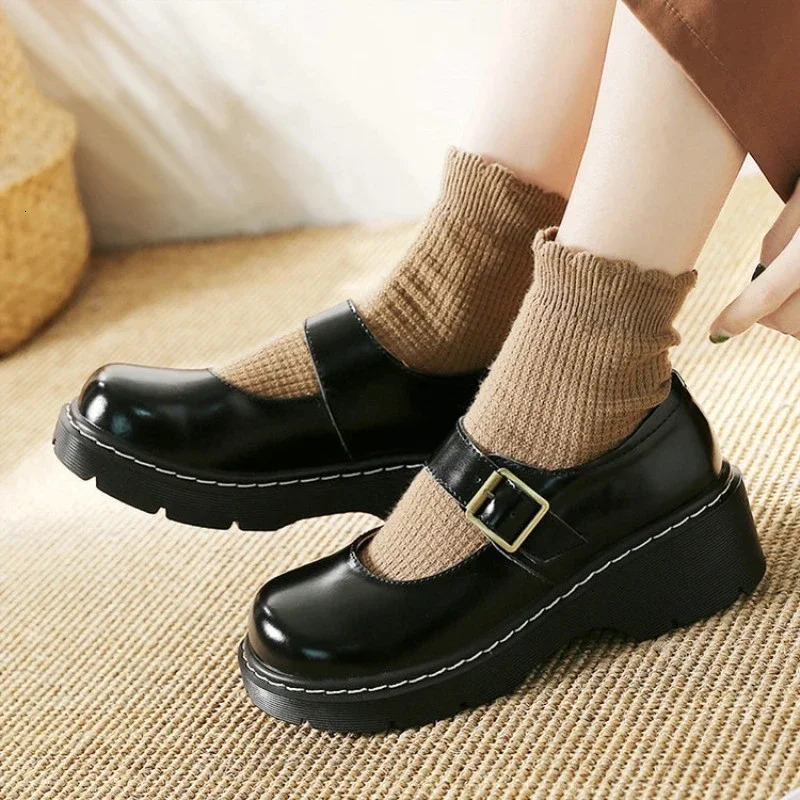Yani Mary Jane Shoes Thick soled Denim Heel Shoes Womens Retro Lolita Shoes Japanese JK Uniform Original Girls University Style 241106