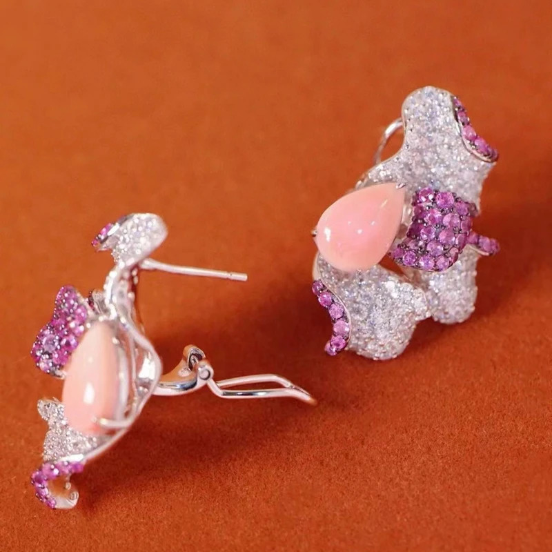 Pink shell mother of pearl earrings suitable for women exquisite jewelry 925 sterling silver cubic zirconia womens gift elegant retro 241106