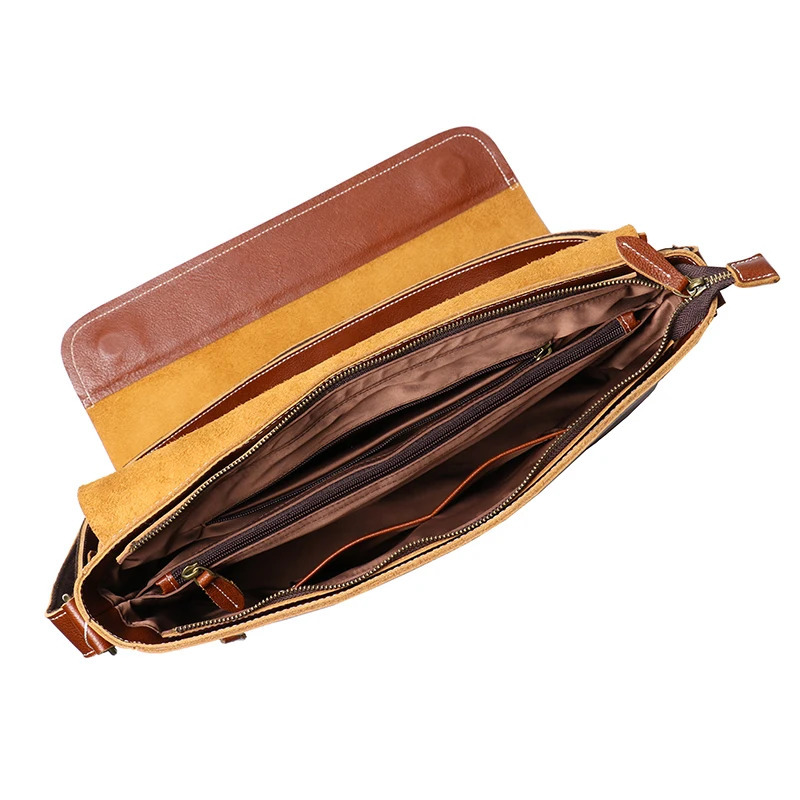 Natural Top Layer Cowhide Mens Shoulder Bag Business Office Large Capacity 15 Inches Laptop Leather Messenger 241106