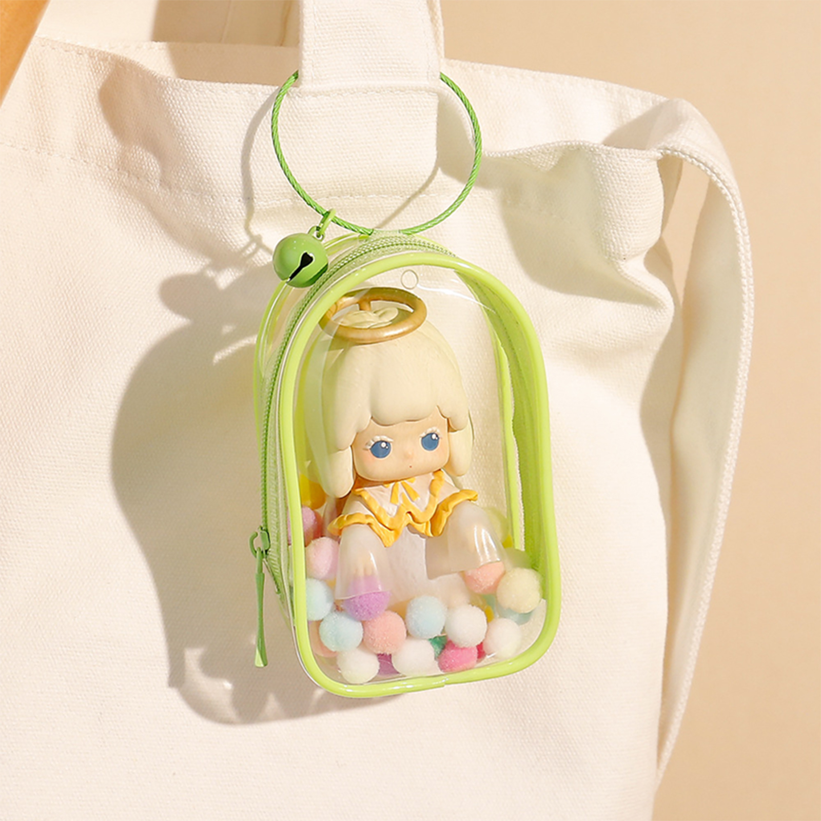 Thicken Transparent PVC Clear Pouch Mystery Box Organizer Box Keychain Bag Doll Organization Toy Storage Case With Plush Ball