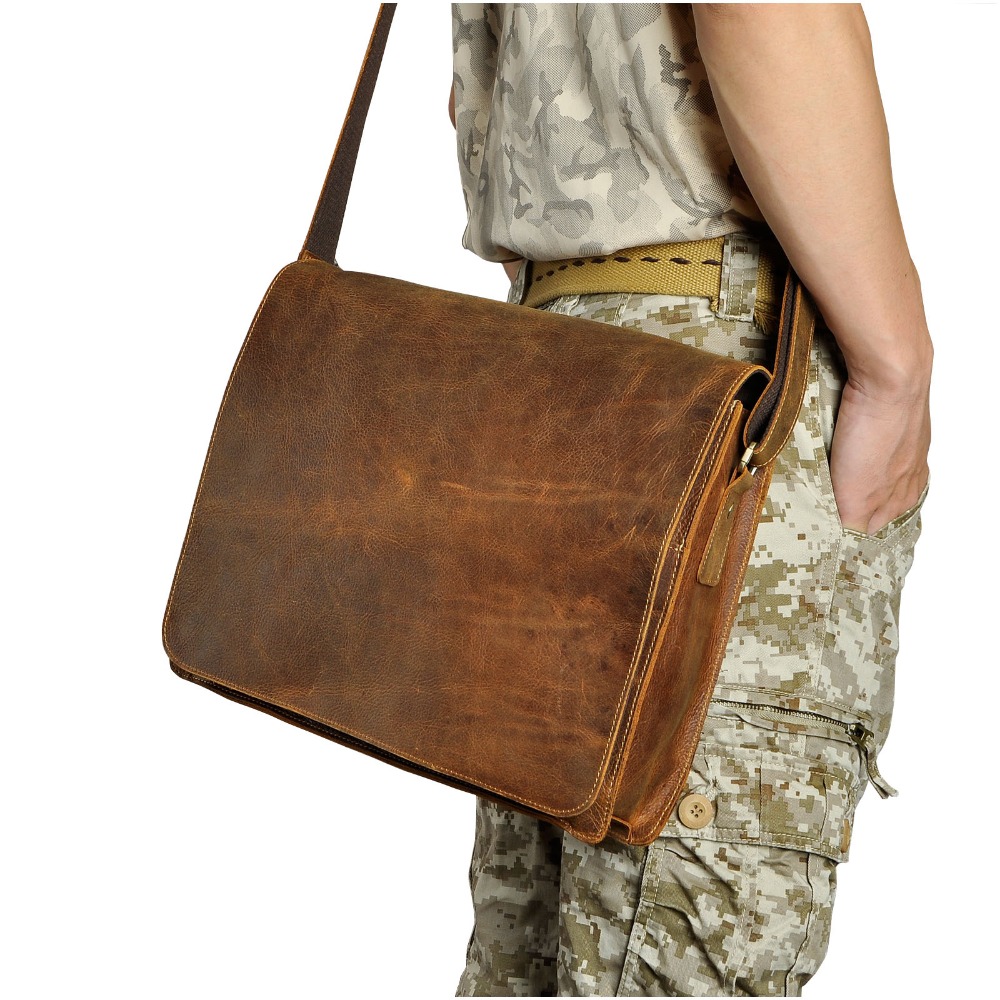 Quality Leather Male Design Casual Shoulder Messenger Crossbody bag Fashion Laptop Satchel University School Student bag A063-b