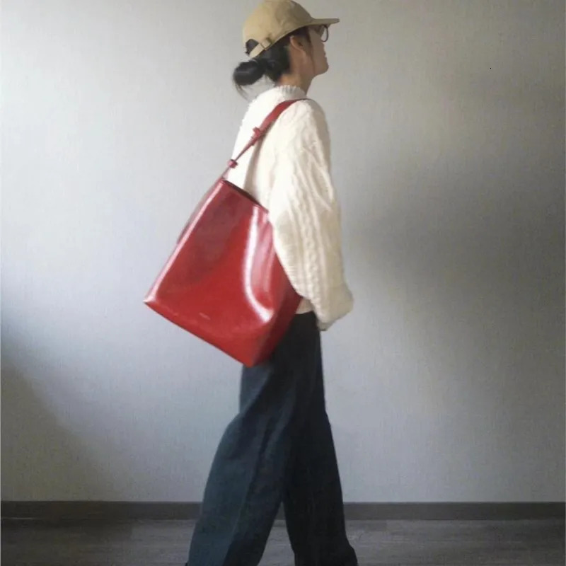 JIAERDI Retro Red Handbag Womens High Street Leather Large Capacity Casual Cross Body Bag Womens Retro Messenger Bag Y2k 241107