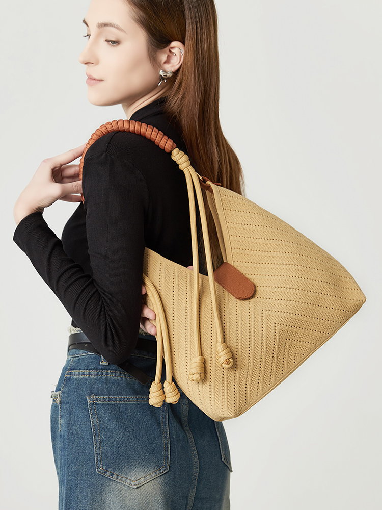 2024 New Fashion Knitted High-grade Texture Large Capacity Tote Bag Tide Simple Casual Woven Hollowed Out Shoulder Bag For Women