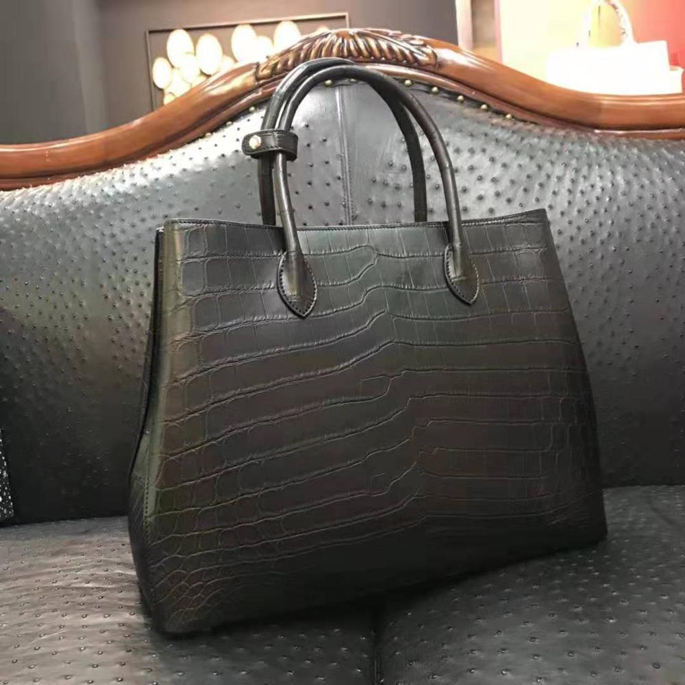 100% Real/Genuine crocodile Skin Women tote Handbag High end fine quality matt black color crocodile belly skin lady tote bag 30