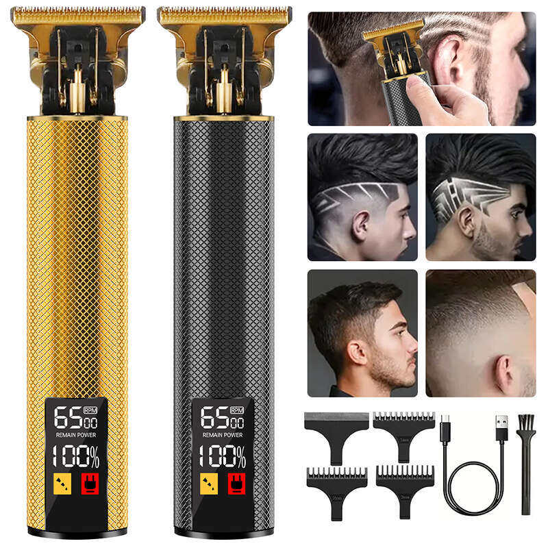 Professional Men's Hair Clipper with T Blade Zero Gap Pad Edger Rechargeable Cordless Shaver Gift for