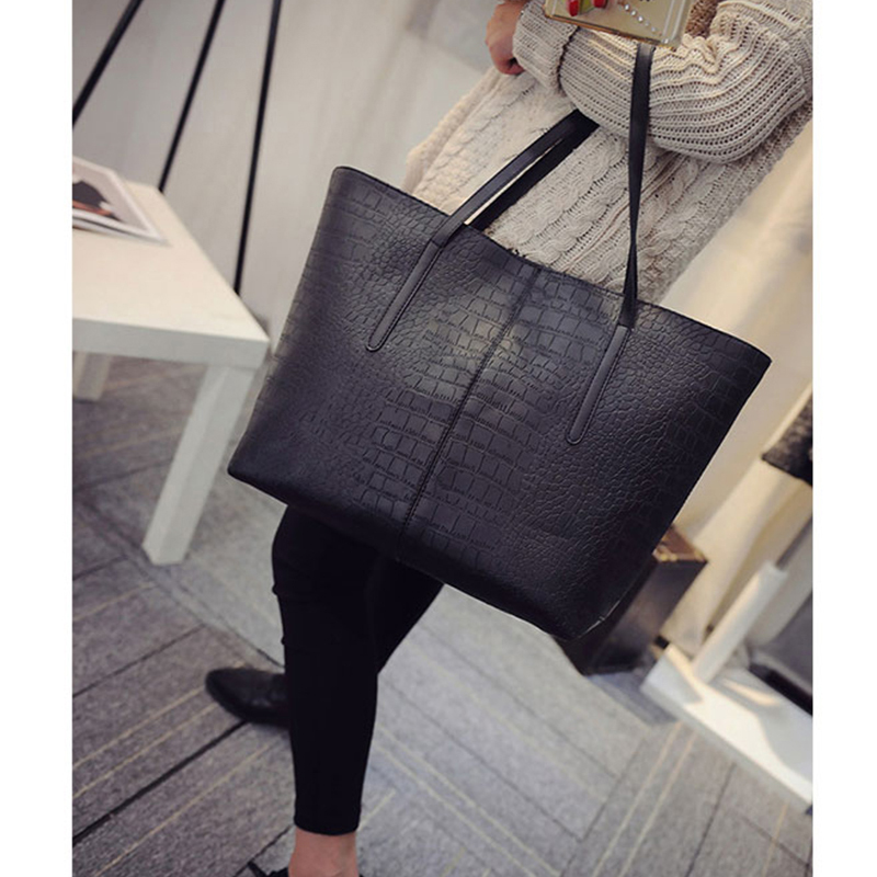 Big New Women Shoulder Bags Alligator Ladies Leather Bags Casual women zipper handbags Famous Brands Totes black red colors