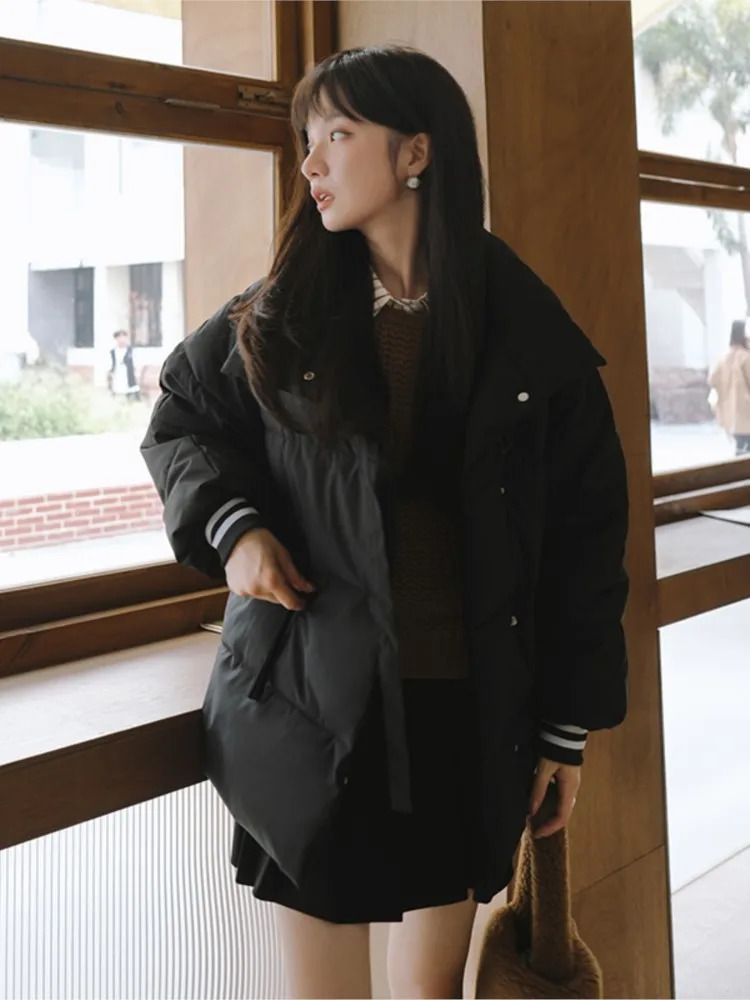 Brown Puffer Jacket Winter Womens Stand Collar Parkas Thick Warm Cap Botton Coat Korean Fashion Coat 241107