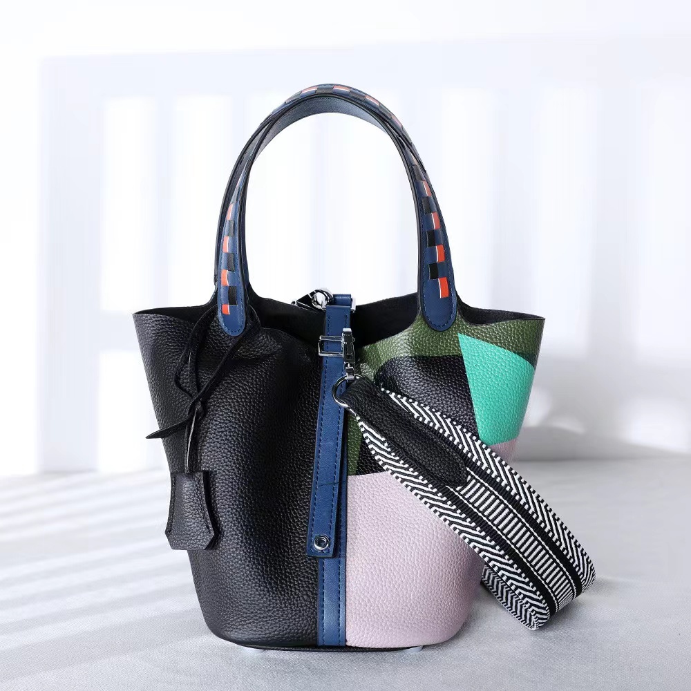 Cowhide Painted Vegetable Basket Designer Women's Handbag Ethnic Style Genuine Leather Bucket Fashion Shoulder Bag Commuting