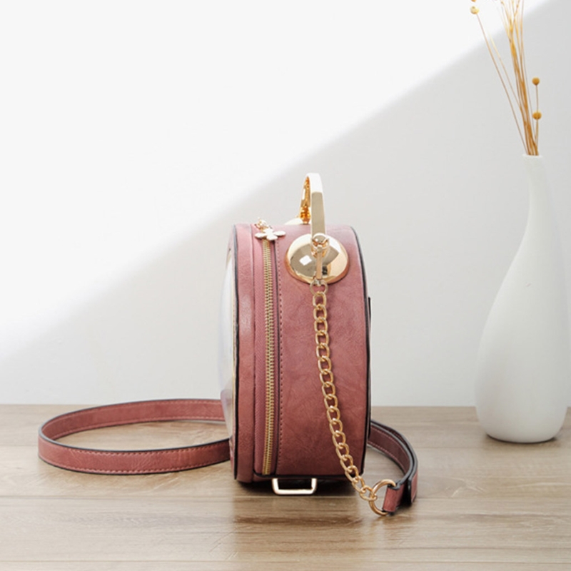 Fashion PU Leather Purse Women Lady Shoulder Bag Vintage Clock Round Handbag Crossbody