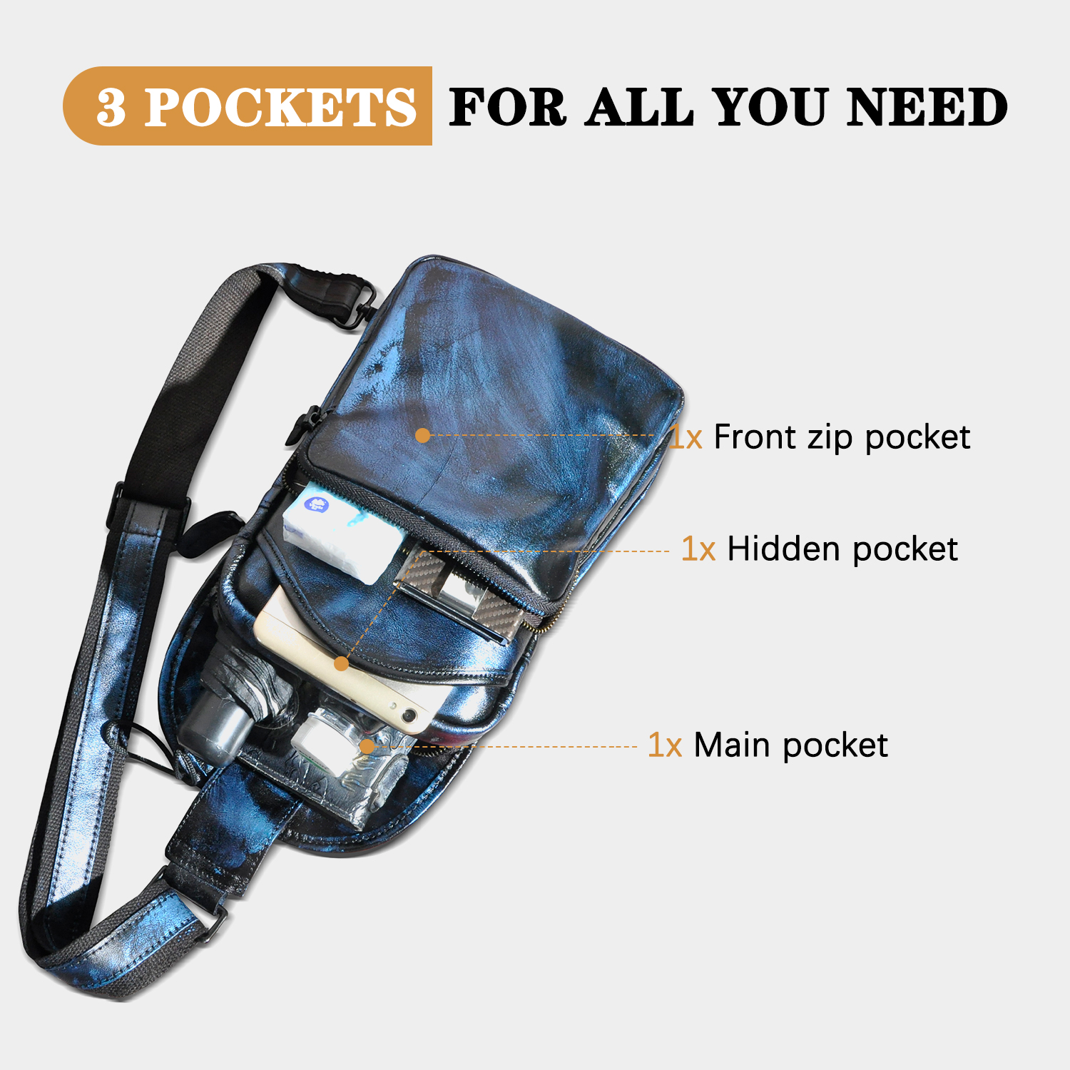 Le'aokuu Men Crazy Horse Leather Casual Vintage Fashion Blue Chest Sling Bag Design One Shoulder Crossbody Bag For Male 9977